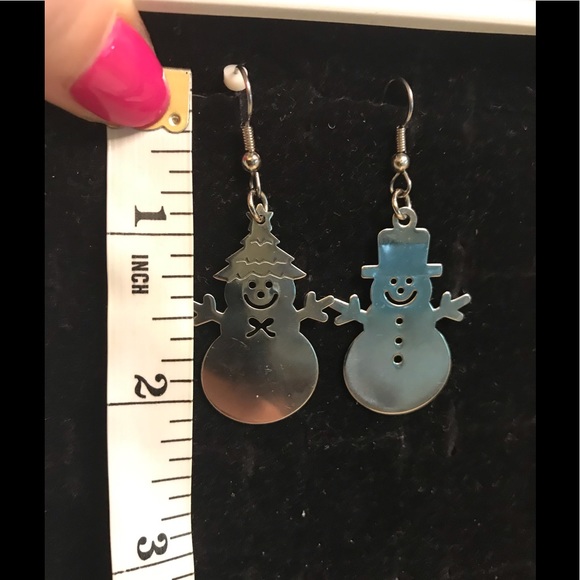 Silver Mr & Mrs Snowman Dangly Earrings - Picture 5 of 5